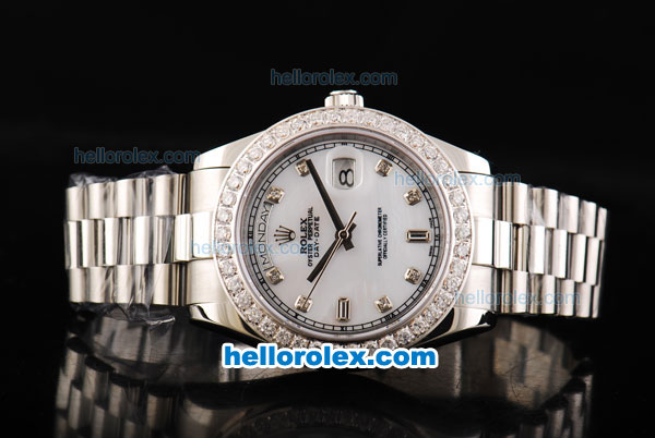 Rolex Day Date II Automatic Movement Full Steel with Diamond Bezel-Diamond Markers and White Dial - Click Image to Close